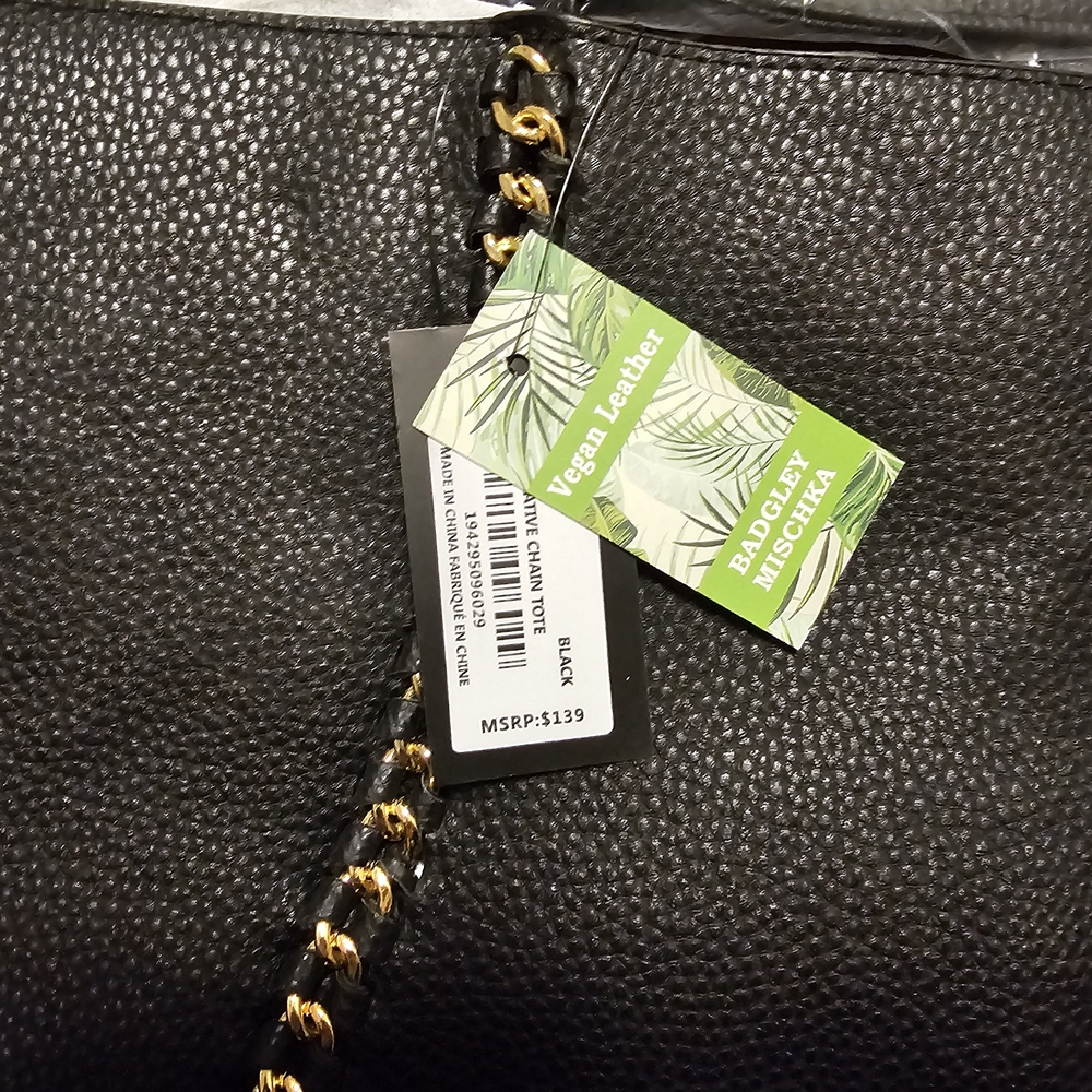 Badgley Mischka Black Tote with Gold Chain Accent - Picture 2 of 4